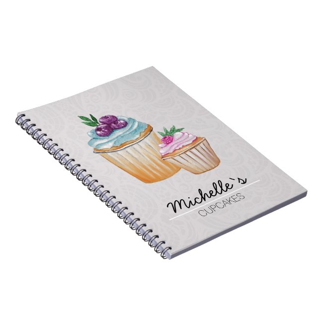 Cup Cakes And Fruits Watercolor Pattern Notebook (Right Side)