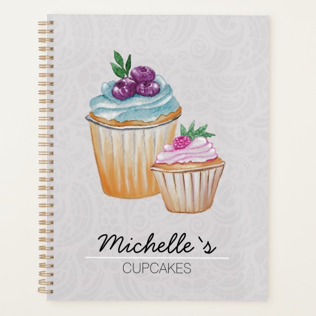 Cup Cakes And Fruits Watercolor Pattern Planner (Front)