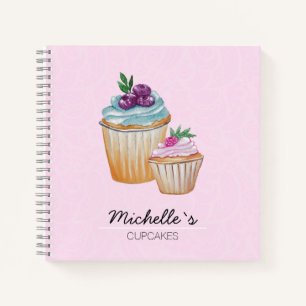 Cup Cakes And Fruits Watercolor Personalized Notebook