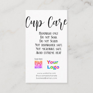 Cup care instructions add business name logo detai business card