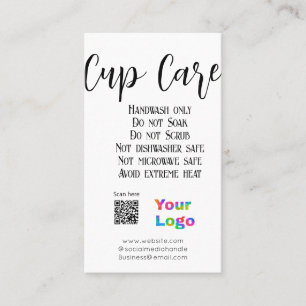 Cup care instructions add business name logo detai card