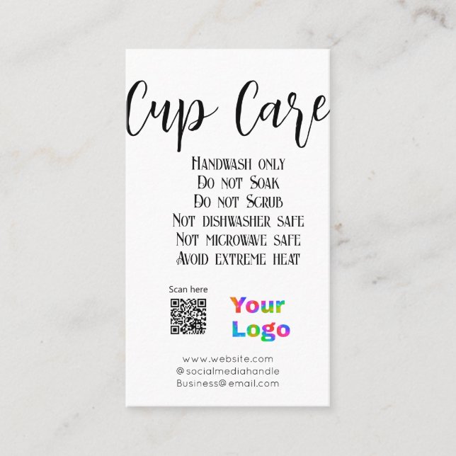 Cup care instructions add business name logo detai card (Front)