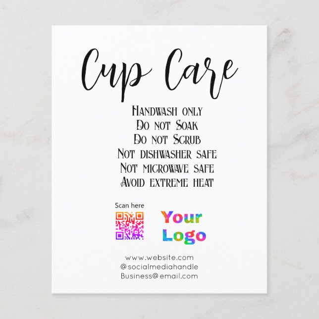 Cup care instructions add business name logo detai flyer (Front)