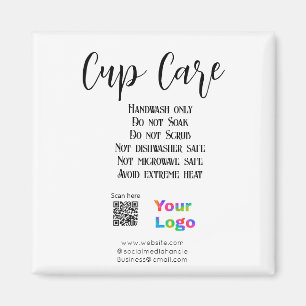Cup care instructions add business name logo detai magnet