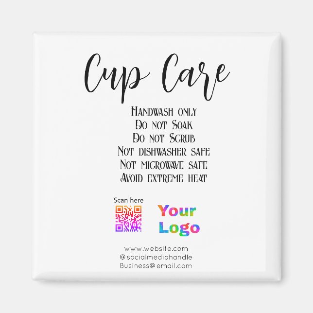 Cup care instructions add business name logo detai magnet (Front)