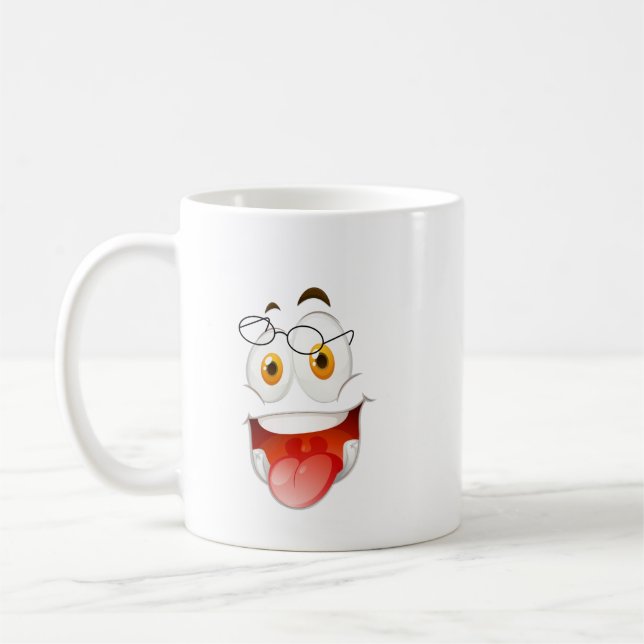 Cup happy Face, Funny Face, Happy, Mug, Gift cup (Left)