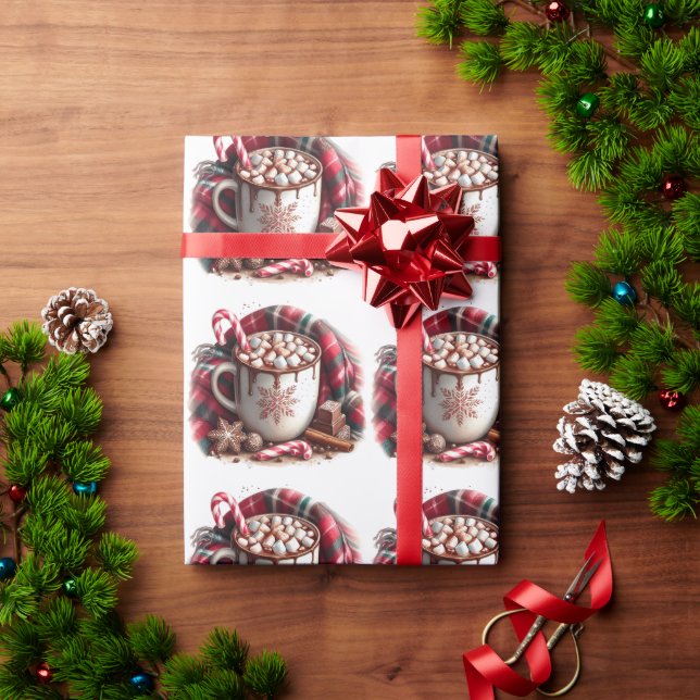 Cup Hot Chocolate Candy Cane Plaid Napkin Wrapping Paper (Holiday Gift)