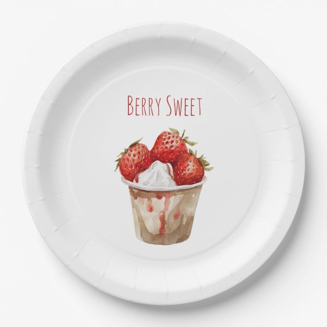 Cup of Berry Sweet Strawberries Paper Plate (Front)