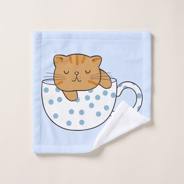 Cup of Cat-feine Kawaii Style  Bath Towel Set (Wash Cloth)