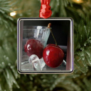 Cup of cherries metal ornament