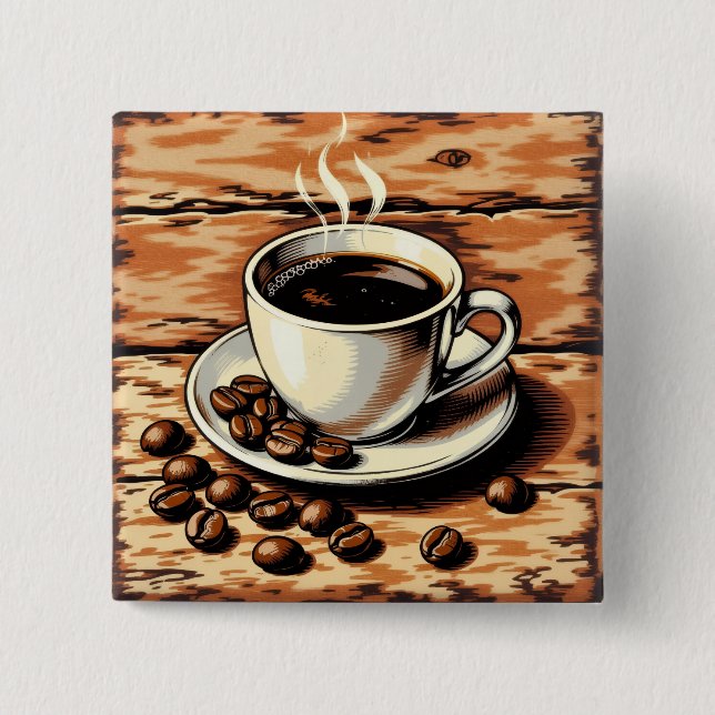 Cup of coffee 2 inch square button (Front)