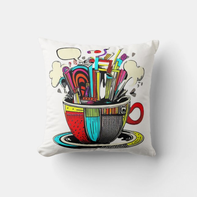 Cup Of Coffee Abstract Graphic Throw Pillow (Front)