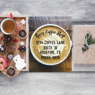 Cup of Coffee Latte with Leaf-Shape Foam on Wood Postcard