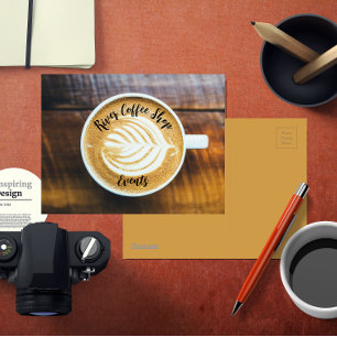 Cup of Coffee Latte with Leaf-Shape Foam on Wood Postcard