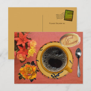 Cup of Coffee Spoon Roses Postcard