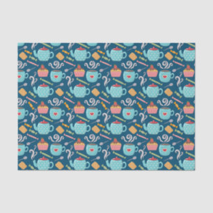 Cup of Coffee Tea Biscuit Cupcake Teapot Blue Tissue Paper