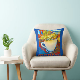 Cup Of Flowers Coffee Mug Planter Throw Pillow