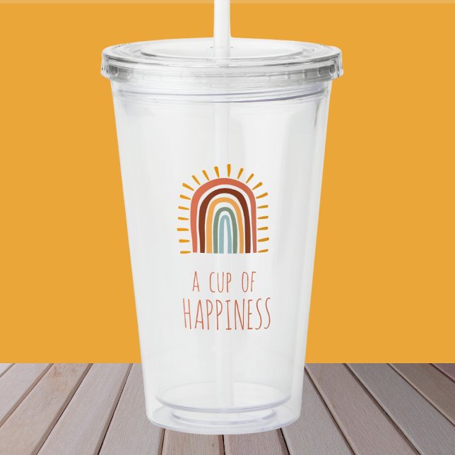 Cup of happiness rainbow Acyrilic Tumbler with lid (Creator Uploaded)