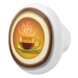 Cup of hot coffee. ceramic knob