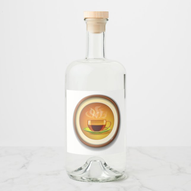 Cup of hot coffee. liquor bottle label (Front)