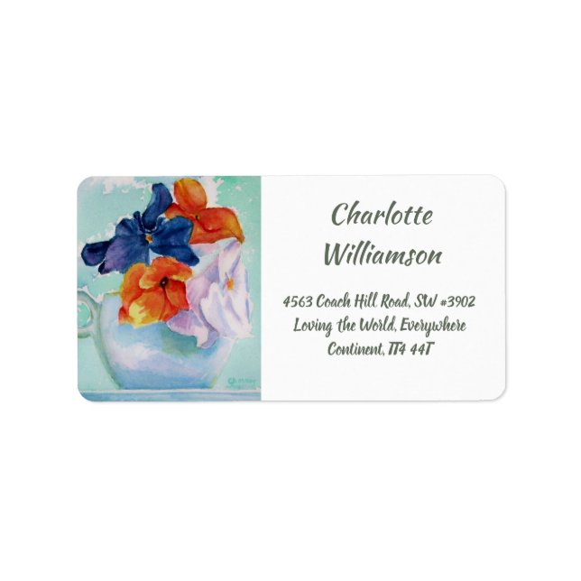 Cup of Pansy Flowers in Watercolor Address Label (Front)