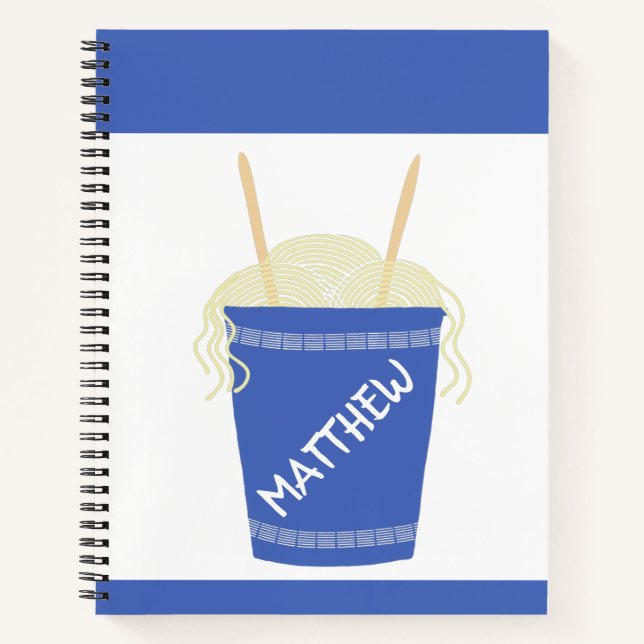 Cup of Ramen Noodles in Blue Personalized Notebook (Front)