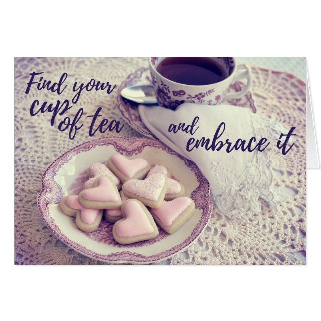 Cup Of Tea And Heart Cookies | Greeting Card (Front Horizontal)