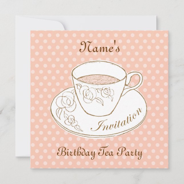 Cup of Tea Invitation, personalised Invitation (Front)