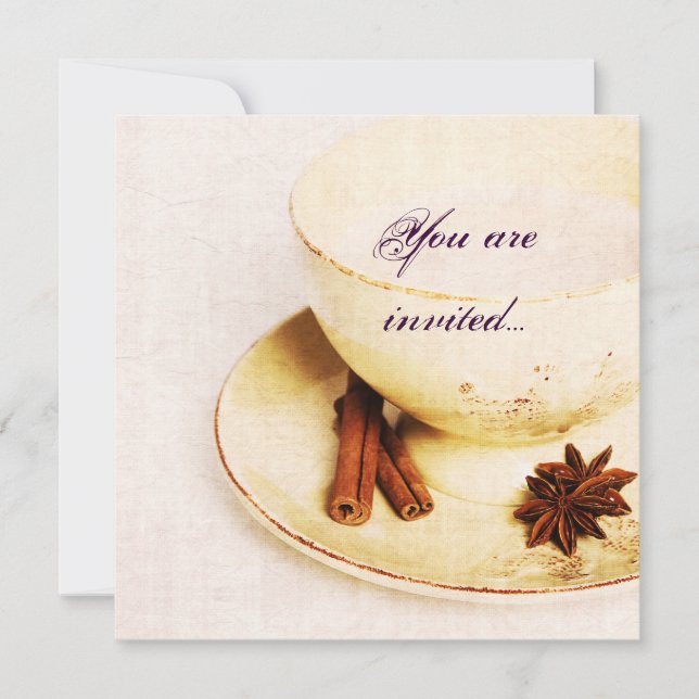 cup of tea with spices - tea party invite (Front)