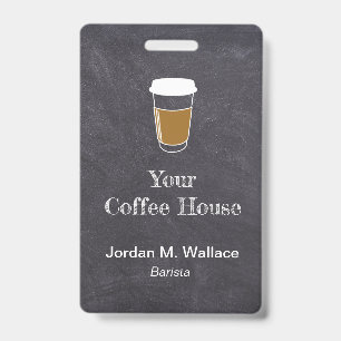 Cup on Chalkboard Coffee Shop Business Employee Badge