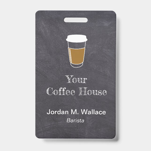 Cup on Chalkboard Coffee Shop Business Employee  Badge (Front)