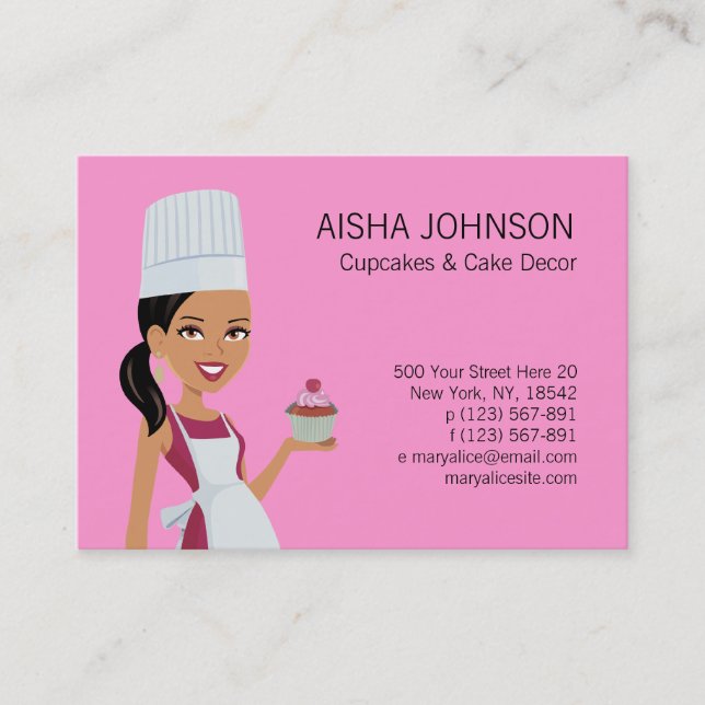 Cupake Business Card Template with African Am Char (Front)
