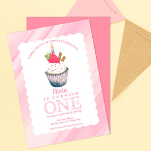 Cupcake 1er anniversaire Invitation - Sweet Pink B