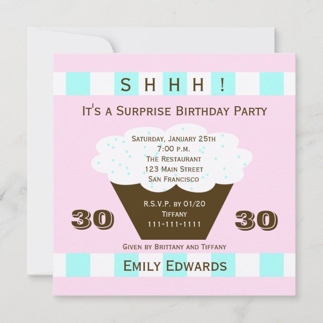 Cupcake 30e Surprise Anniversaire Invitation (Devant)