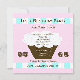 Cupcake 65e anniversaire de fête Invitation 65 Cup