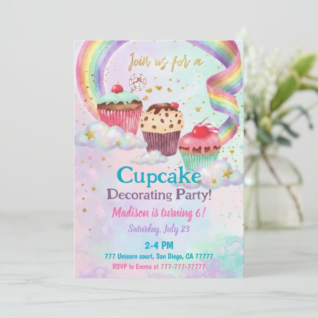 Cupcake 6th Birthday Party Sweet Candy Party Invitation (Standing Front)