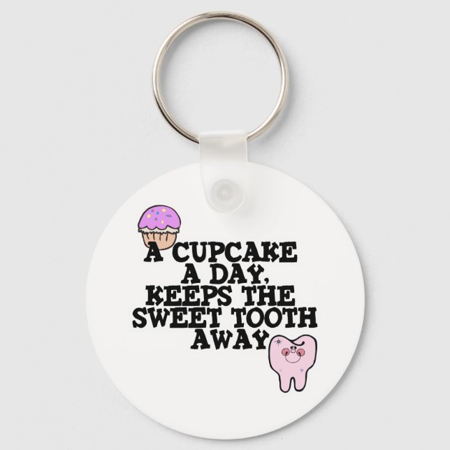 Cupcake A Day Sweet Tooth Away Keychain (Front)