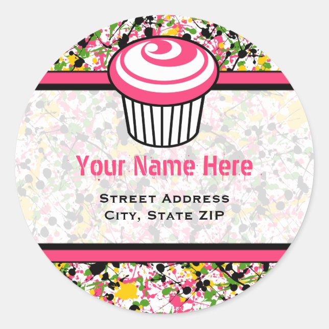 Cupcake Address Label - Multicolor Paint Splatter (Front)