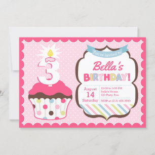 Cupcake Age Bougie Fille Anniversaire Invitation