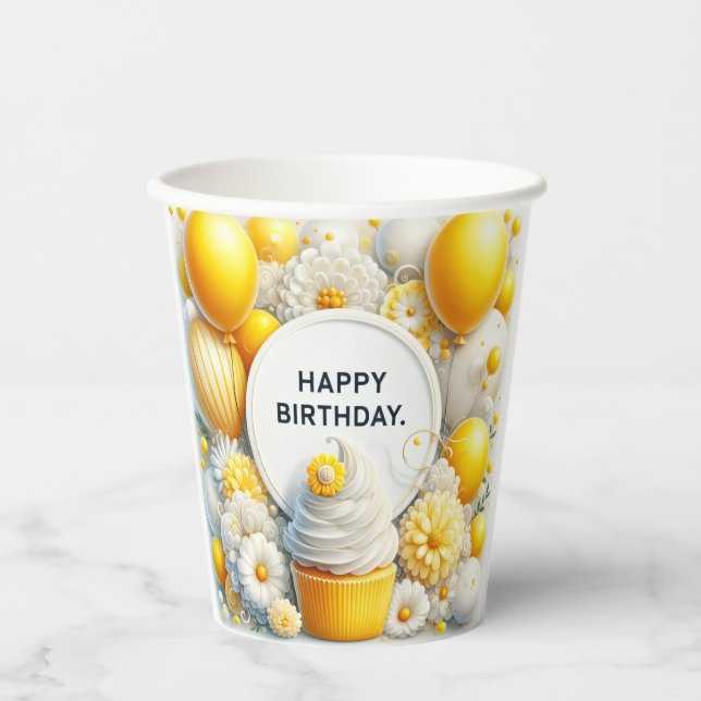 cupcake and balloon birthday Paper Cup (Front)