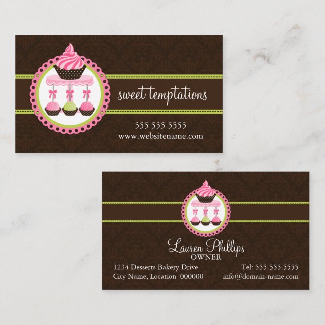 Cupcake and Cake Pops Bakery Business Card (Front/Back)