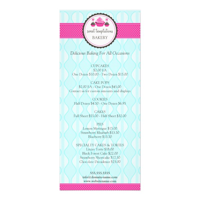 Cupcake and Cake Pops Bakery Menu Price List (Front)