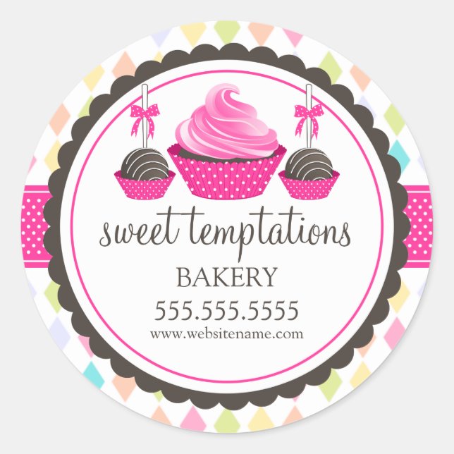 Cupcake and Cake Pops Festive Bakery Box Seals (Front)