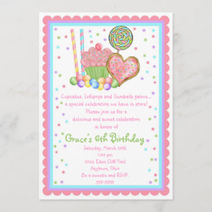 Cupcake and Candy  Birthday invitations