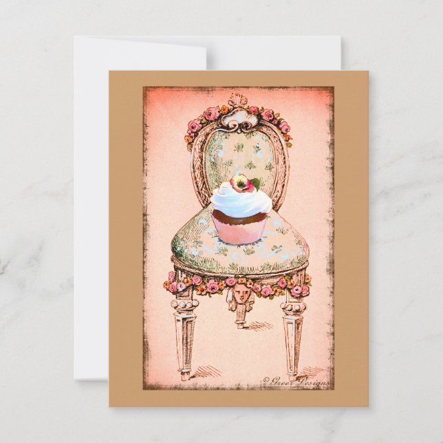 Cupcake and Chair Vintage Style Invitation Card (Front)