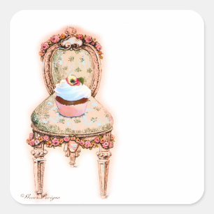 Cupcake and Chair Vintage Style Stickers Tags