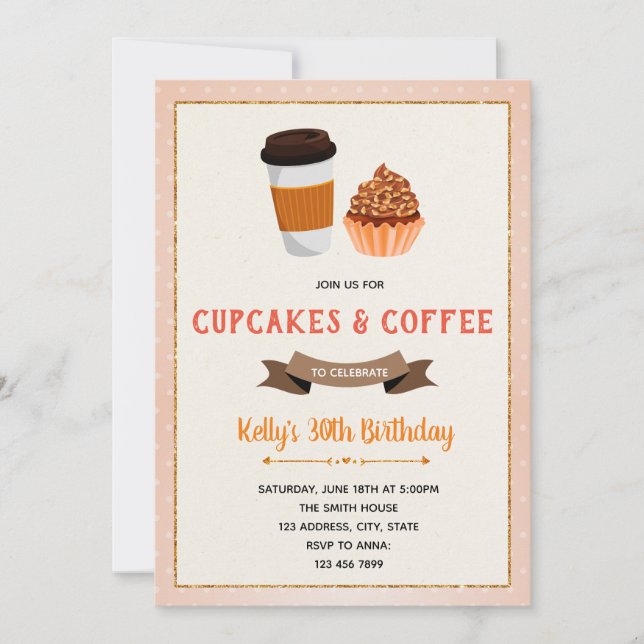 Cupcake and coffee theme party invitation (Front)