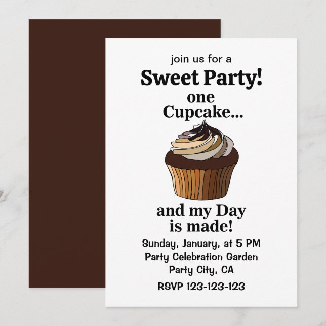 Cupcake And My Day is Made Cupcake Invitation (Front/Back)