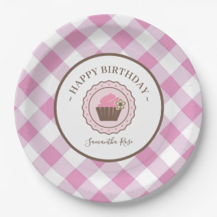 Cupcake and Pink Gingham BBQ Paper Plate