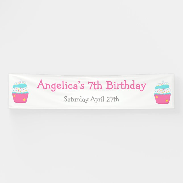 Cupcake and Sprinkles Birthday Party Banner (Horizontal)